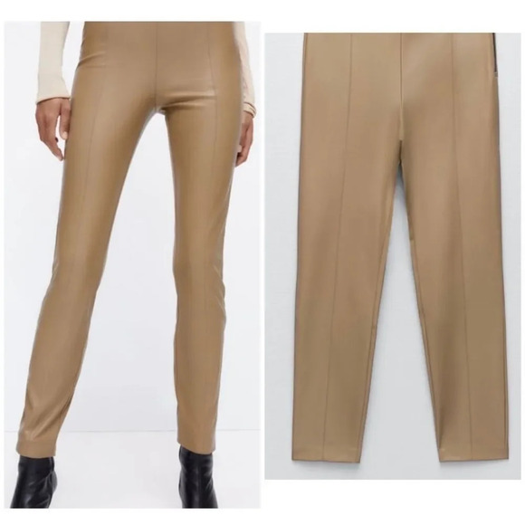 Zara high waist faux leather leggings with side zipper - Picture 1 of 4